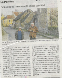 22 Janvier 2014. Ouest-France La Perrière village candidat aux "Petites cités de caractère"